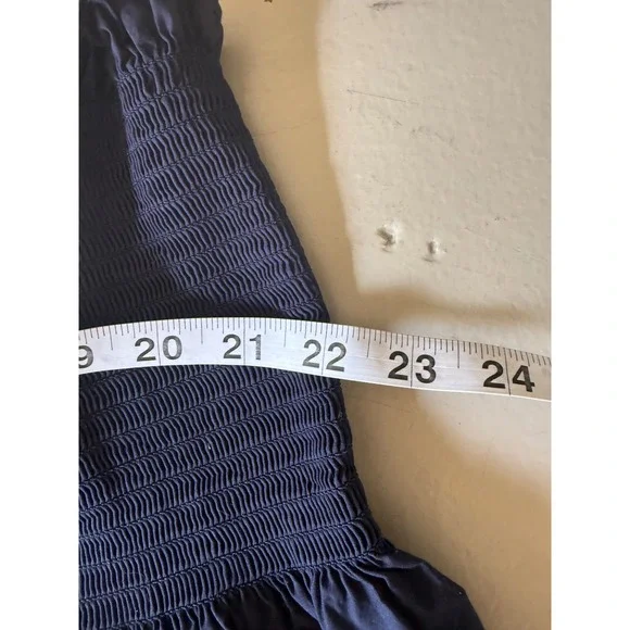 Quince Navy Blue Organic Cotton Smocked Tiered Maxi Dress Ruffle Strap XL - Picture 9 of 9